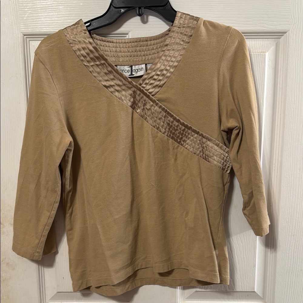 Tan Asymmetrical Smocked Blouse